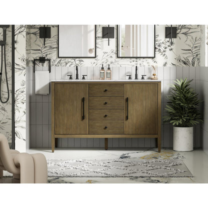 54 inch Double Bathroom Vanity in Hazel Oak