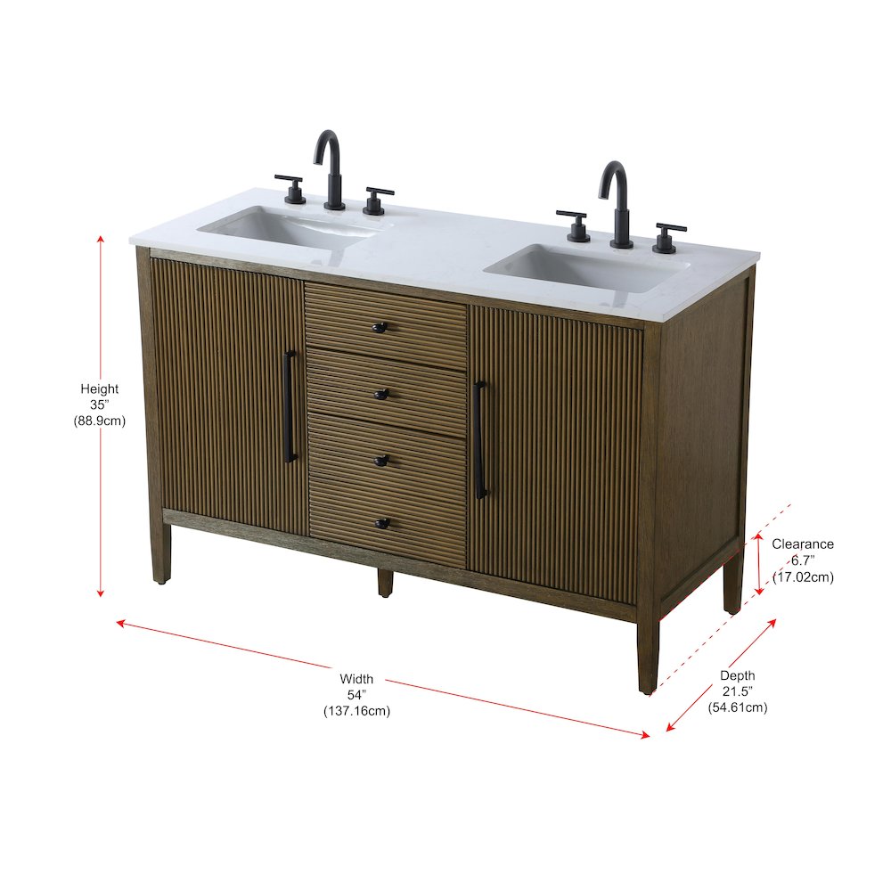 54 inch Double Bathroom Vanity in Hazel Oak