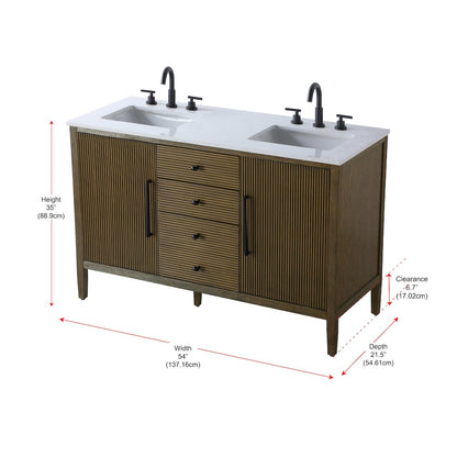 54 inch Double Bathroom Vanity in Hazel Oak