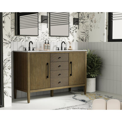 54 inch Double Bathroom Vanity in Hazel Oak