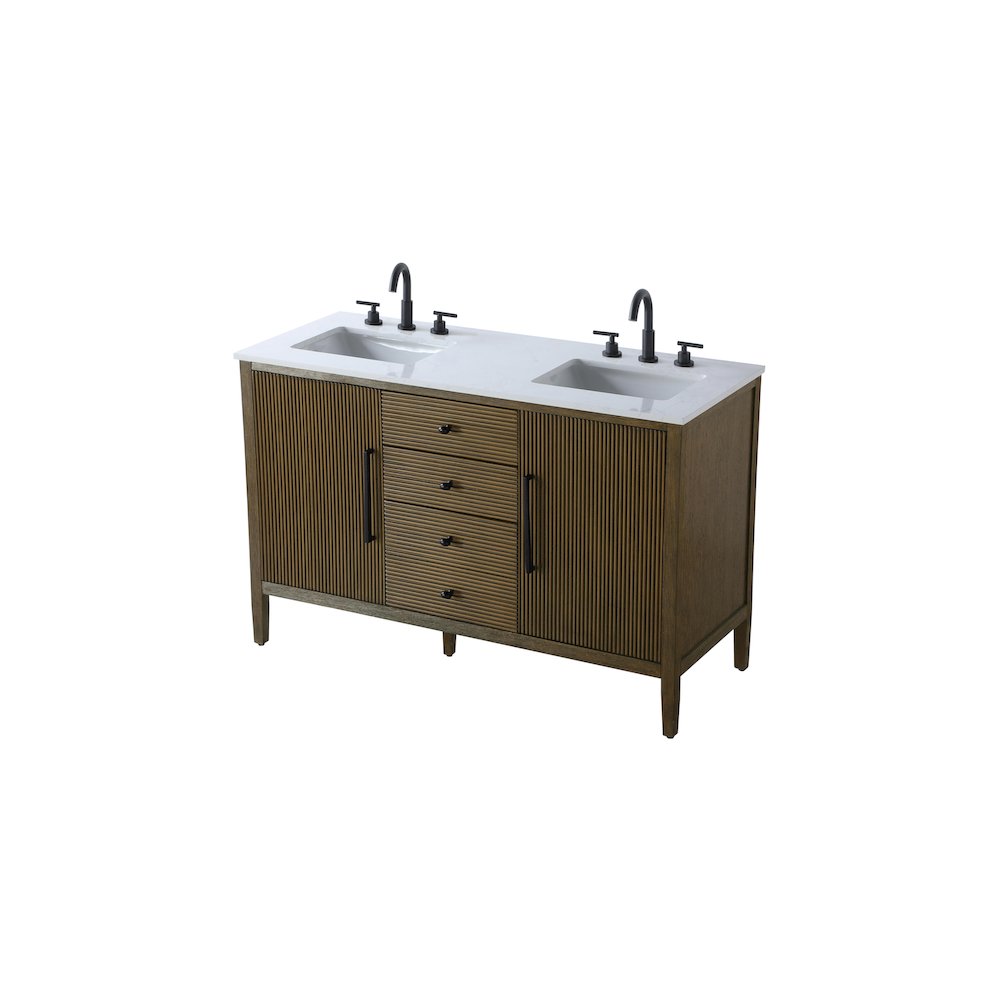 54 inch Double Bathroom Vanity in Hazel Oak