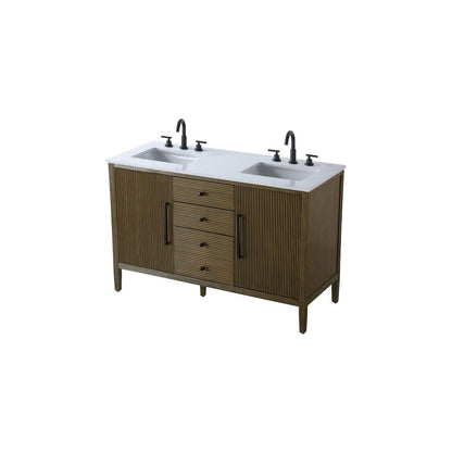 54 inch Double Bathroom Vanity in Hazel Oak