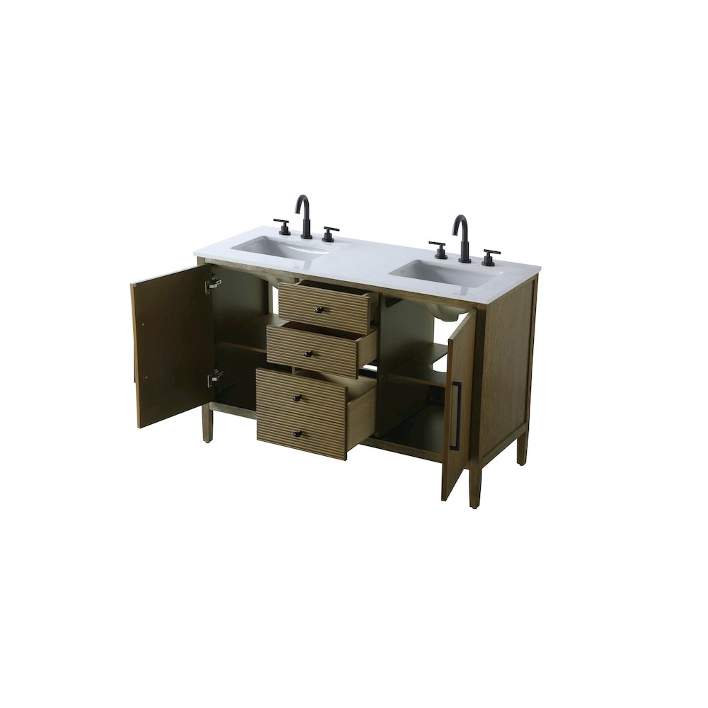 54 inch Double Bathroom Vanity in Hazel Oak