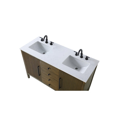54 inch Double Bathroom Vanity in Hazel Oak