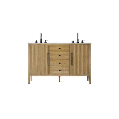 54 inch Double Bathroom Vanity in Linen Oak