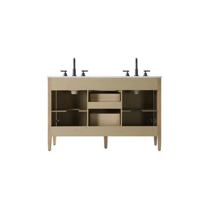 54 inch Double Bathroom Vanity in Linen Oak