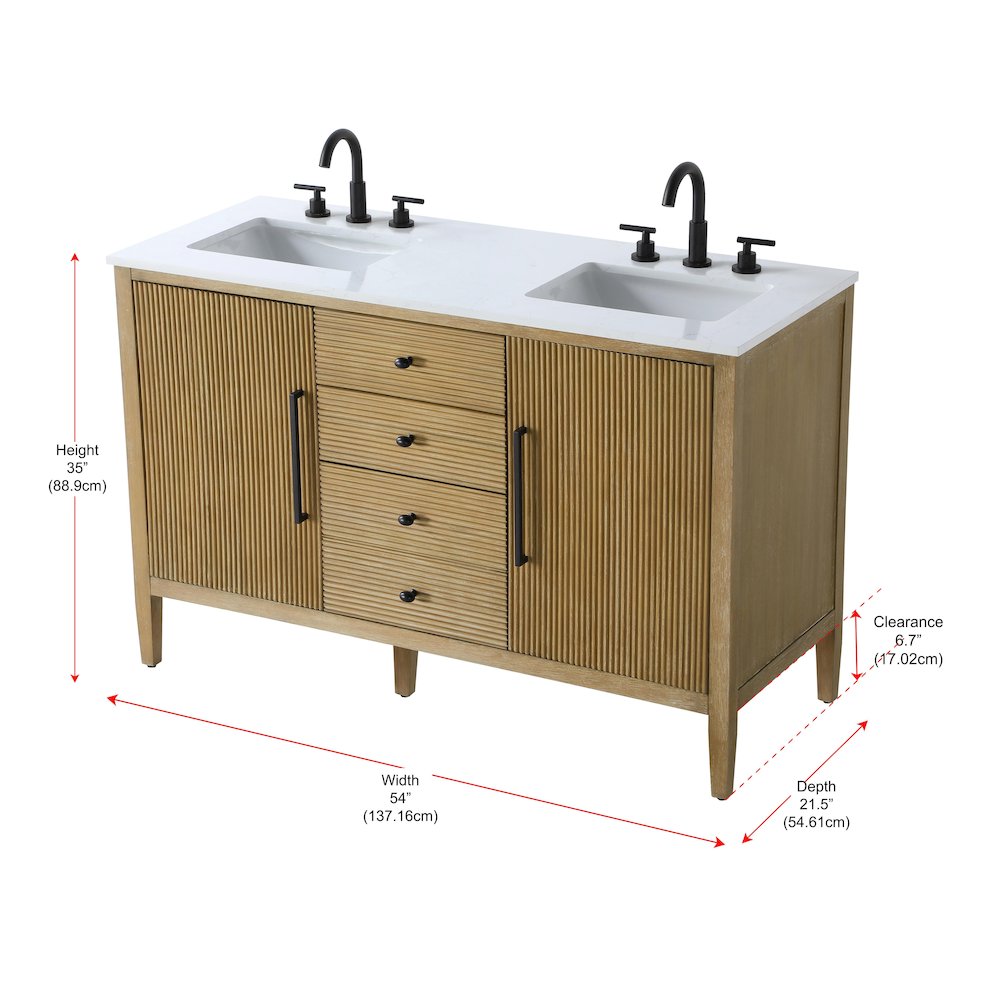 54 inch Double Bathroom Vanity in Linen Oak