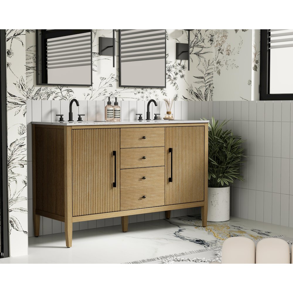 54 inch Double Bathroom Vanity in Linen Oak