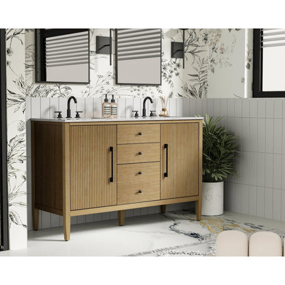 54 inch Double Bathroom Vanity in Linen Oak