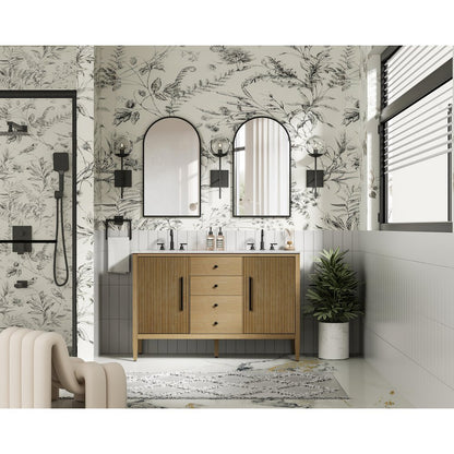 54 inch Double Bathroom Vanity in Linen Oak