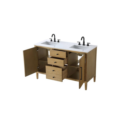 54 inch Double Bathroom Vanity in Linen Oak