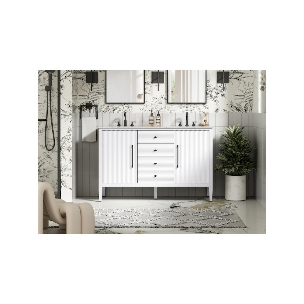 54 inch Double Bathroom Vanity in White