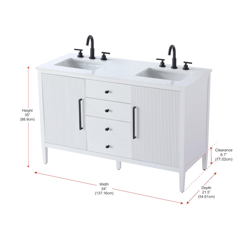 54 inch Double Bathroom Vanity in White