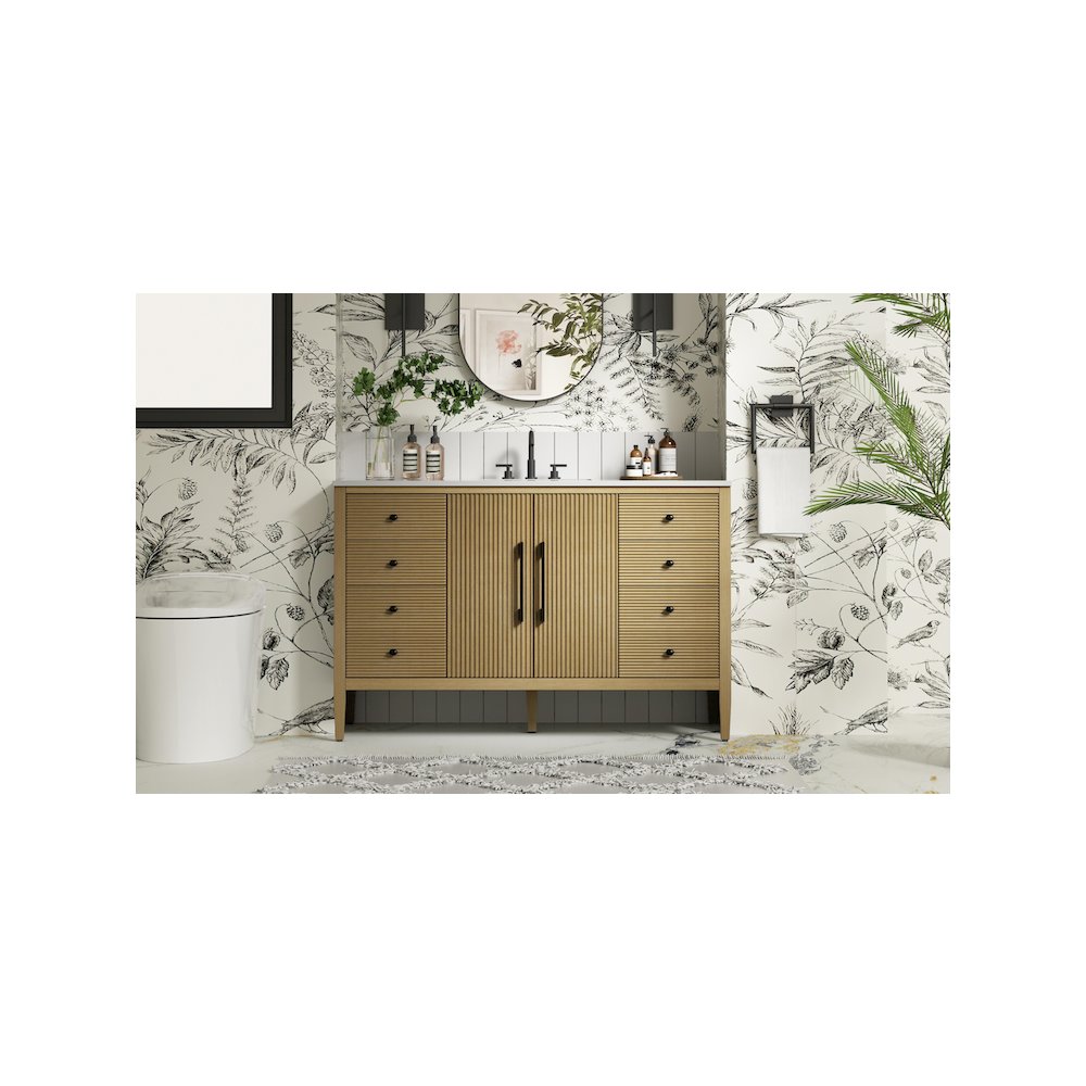 54 inch Single Bathroom Vanity in Linen Oak