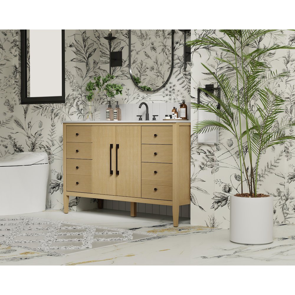 54 inch Single Bathroom Vanity in Linen Oak