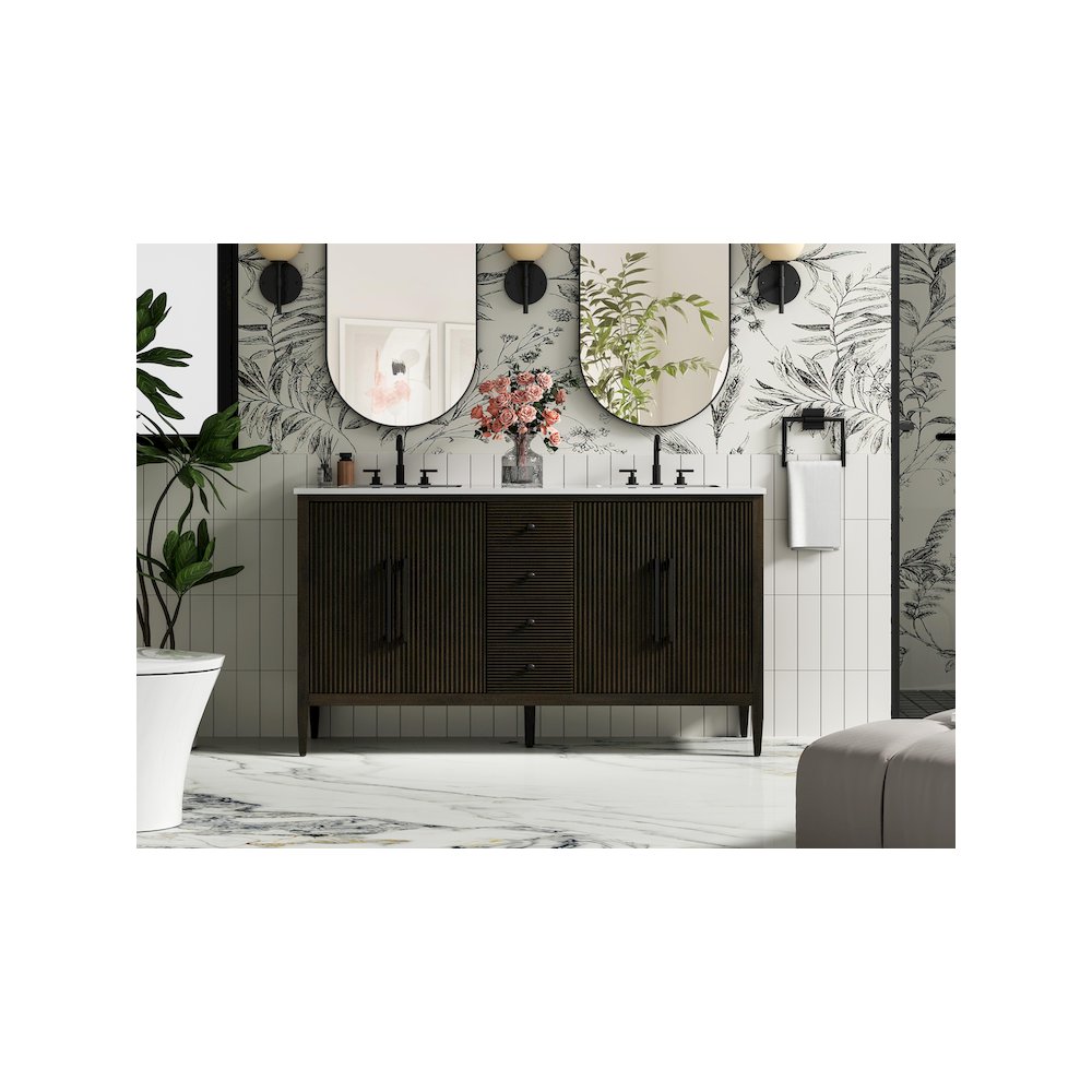 60 inch Double Bathroom Vanity inChocolate Oak