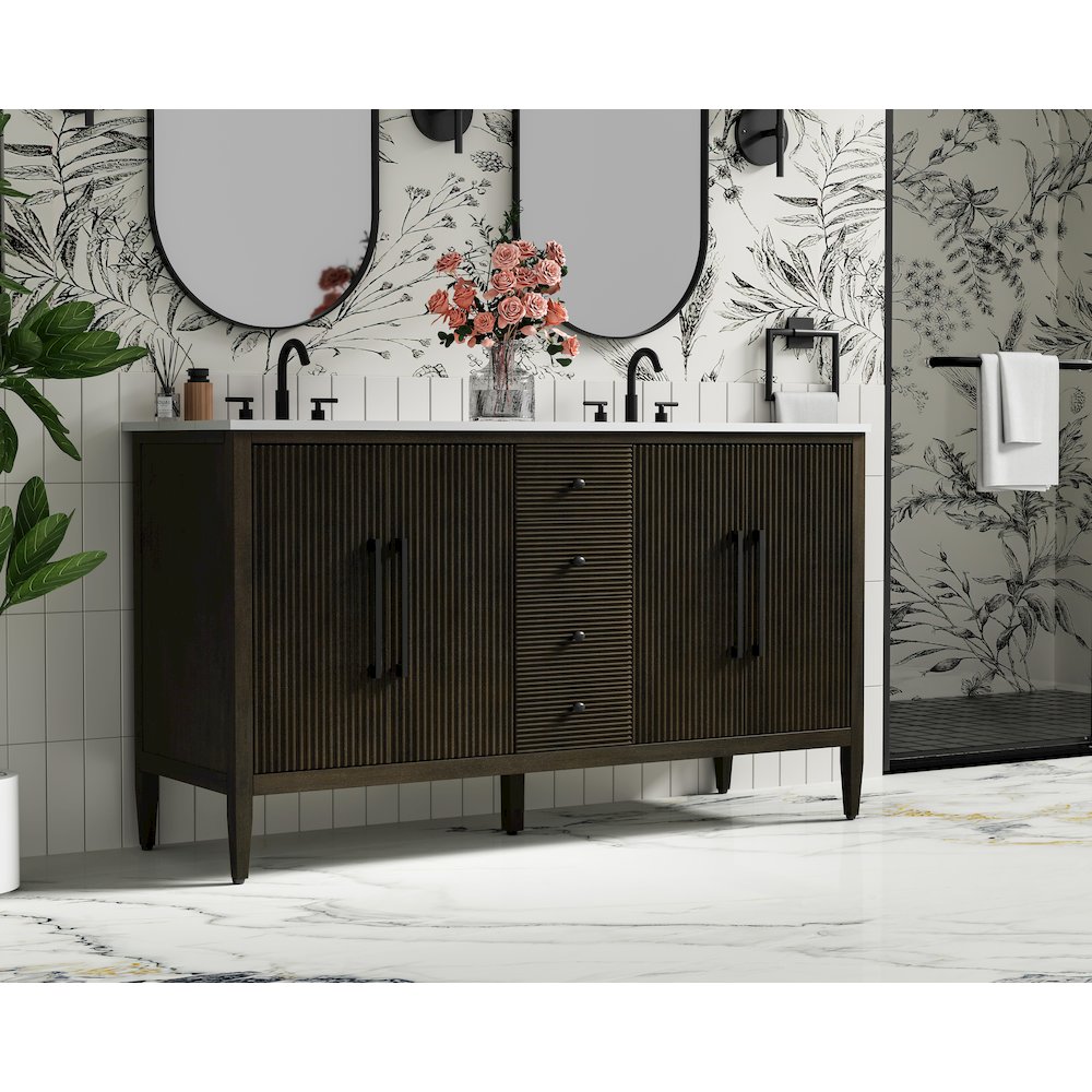 60 inch Double Bathroom Vanity inChocolate Oak