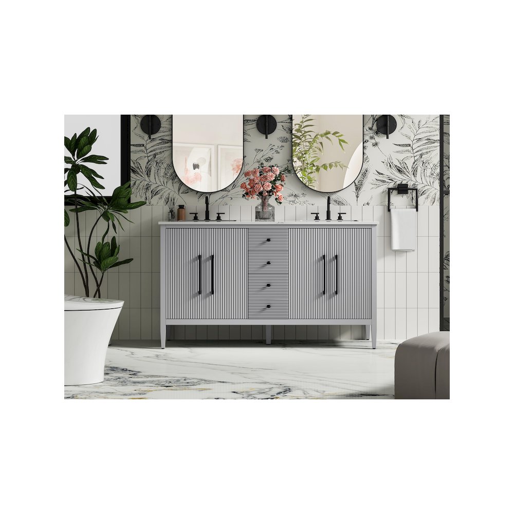 60 inch Double Bathroom Vanity in Grey