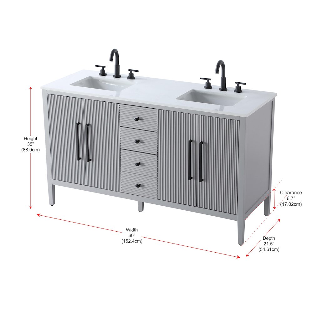 60 inch Double Bathroom Vanity in Grey