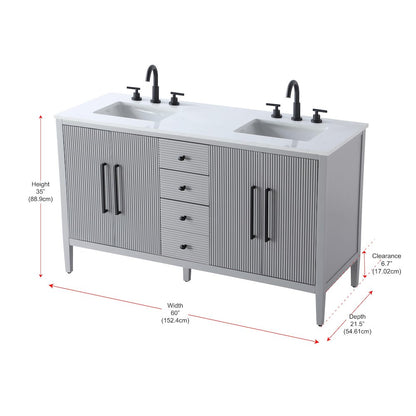 60 inch Double Bathroom Vanity in Grey