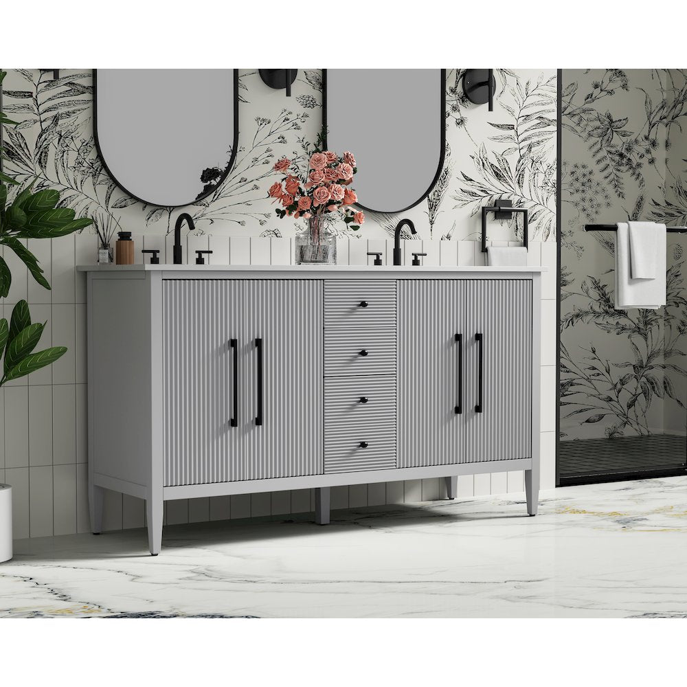 60 inch Double Bathroom Vanity in Grey