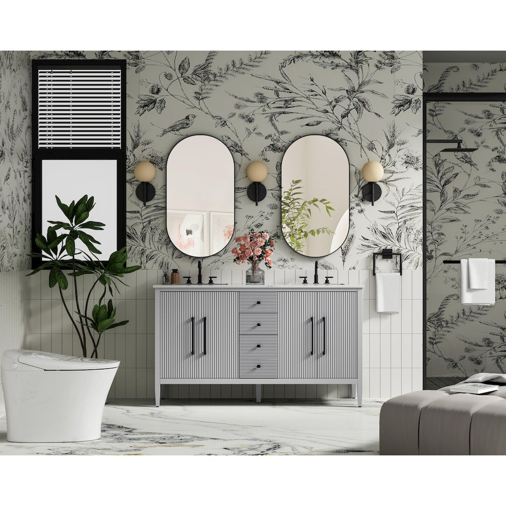 60 inch Double Bathroom Vanity in Grey