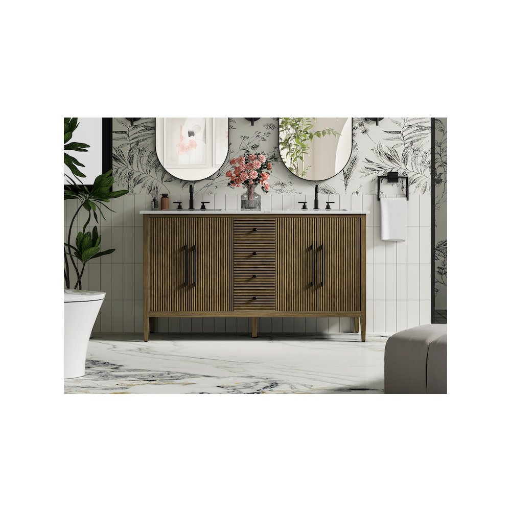 60 inch Double Bathroom Vanity in Hazel Oak