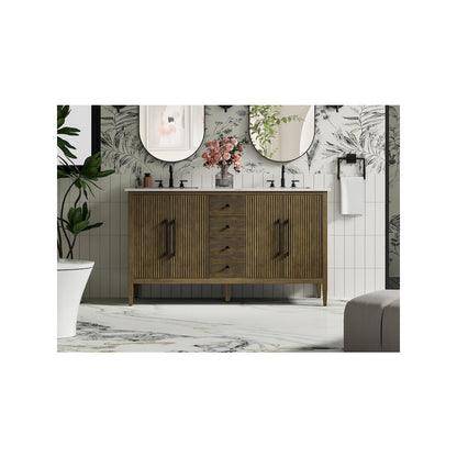 60 inch Double Bathroom Vanity in Hazel Oak