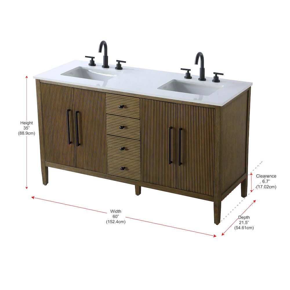 60 inch Double Bathroom Vanity in Hazel Oak