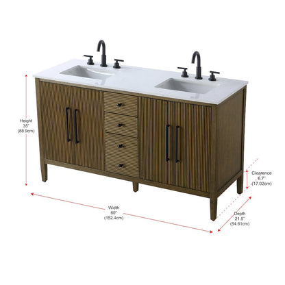 60 inch Double Bathroom Vanity in Hazel Oak