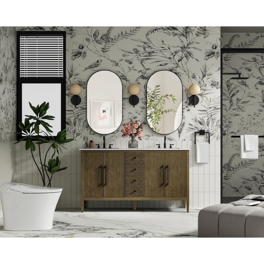 60 inch Double Bathroom Vanity in Hazel Oak