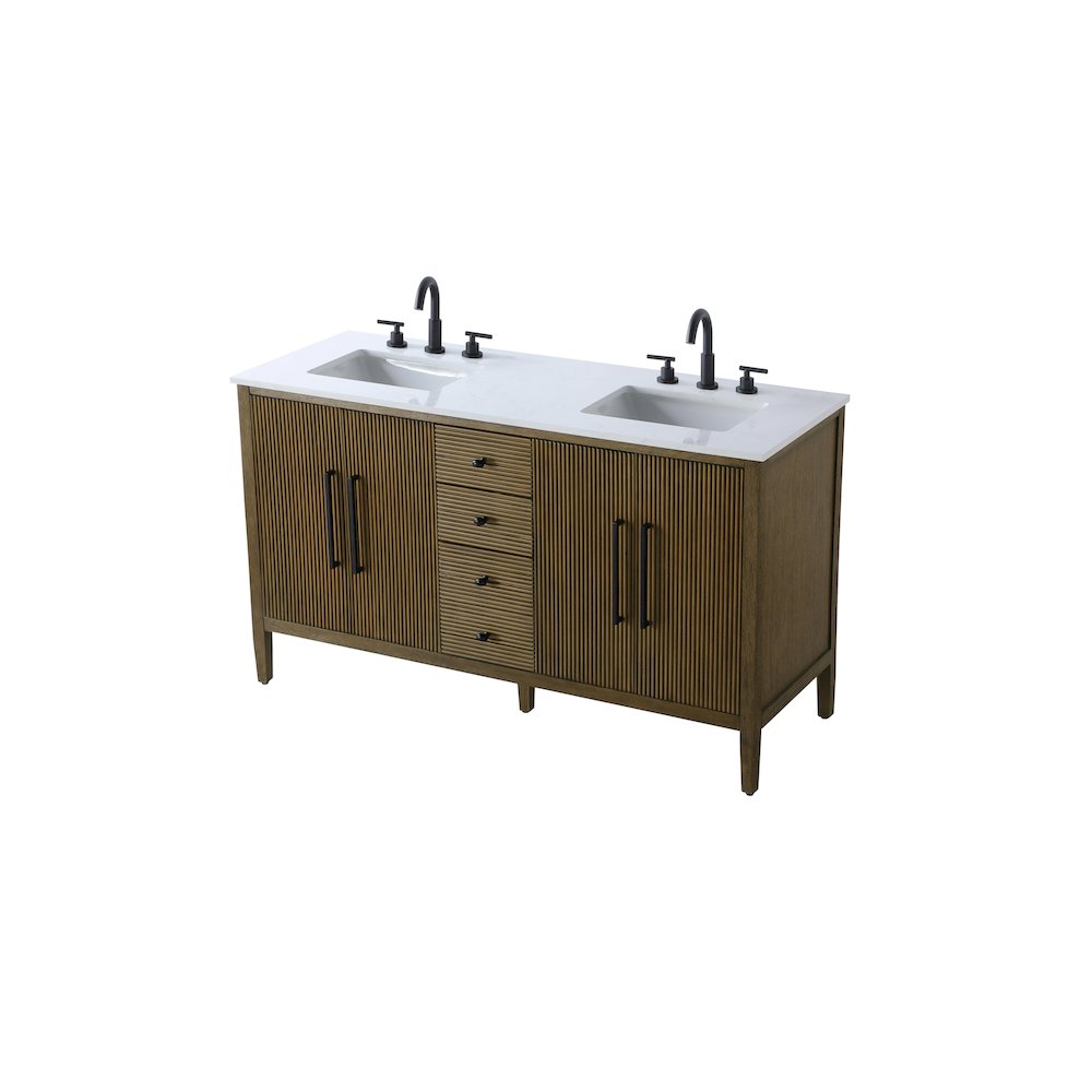 60 inch Double Bathroom Vanity in Hazel Oak
