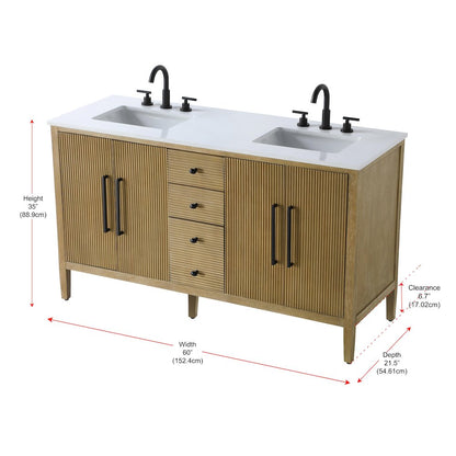 60 inch Double Bathroom Vanity in Linen Oak
