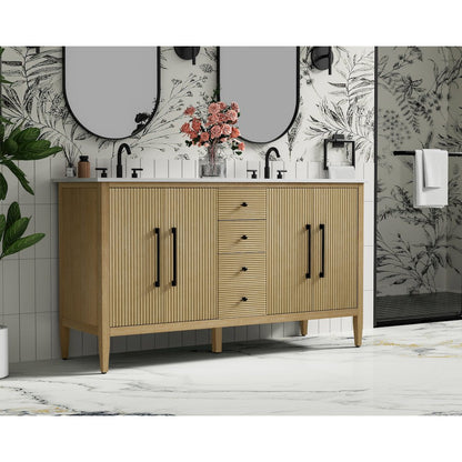 60 inch Double Bathroom Vanity in Linen Oak