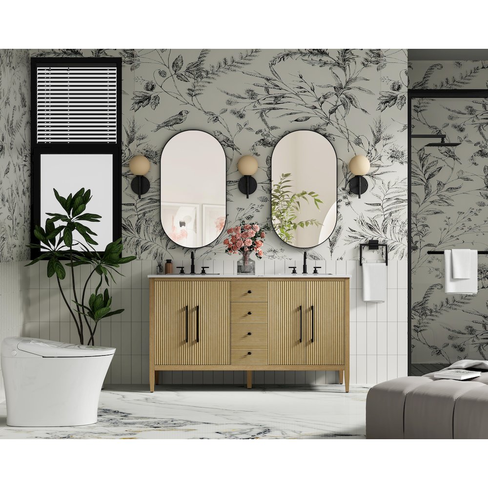 60 inch Double Bathroom Vanity in Linen Oak