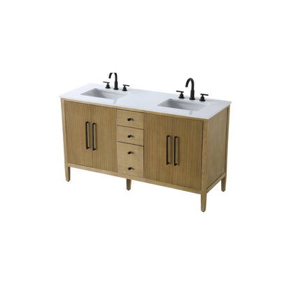 60 inch Double Bathroom Vanity in Linen Oak