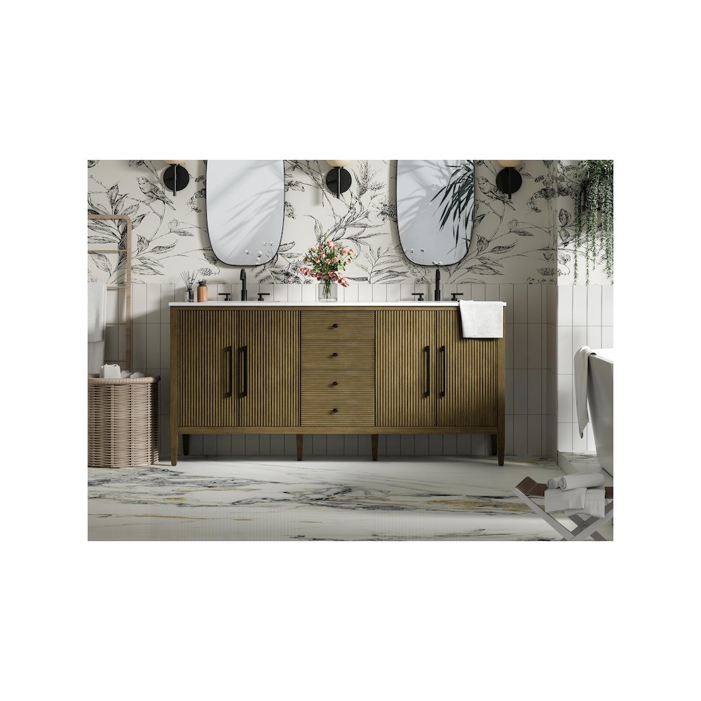 72  inch Double Bathroom Vanity in Hazel Oak
