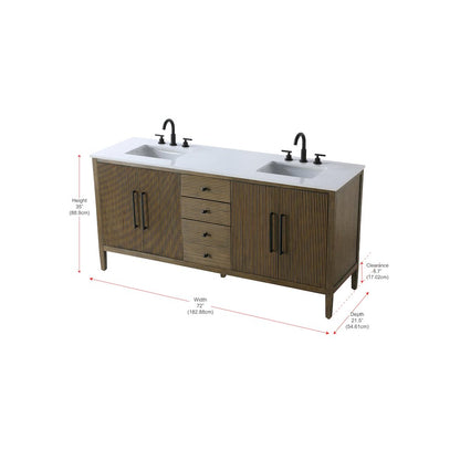 72  inch Double Bathroom Vanity in Hazel Oak