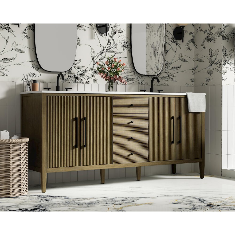 72  inch Double Bathroom Vanity in Hazel Oak