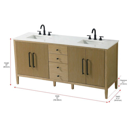 72  inch Double Bathroom Vanity in Linen Oak