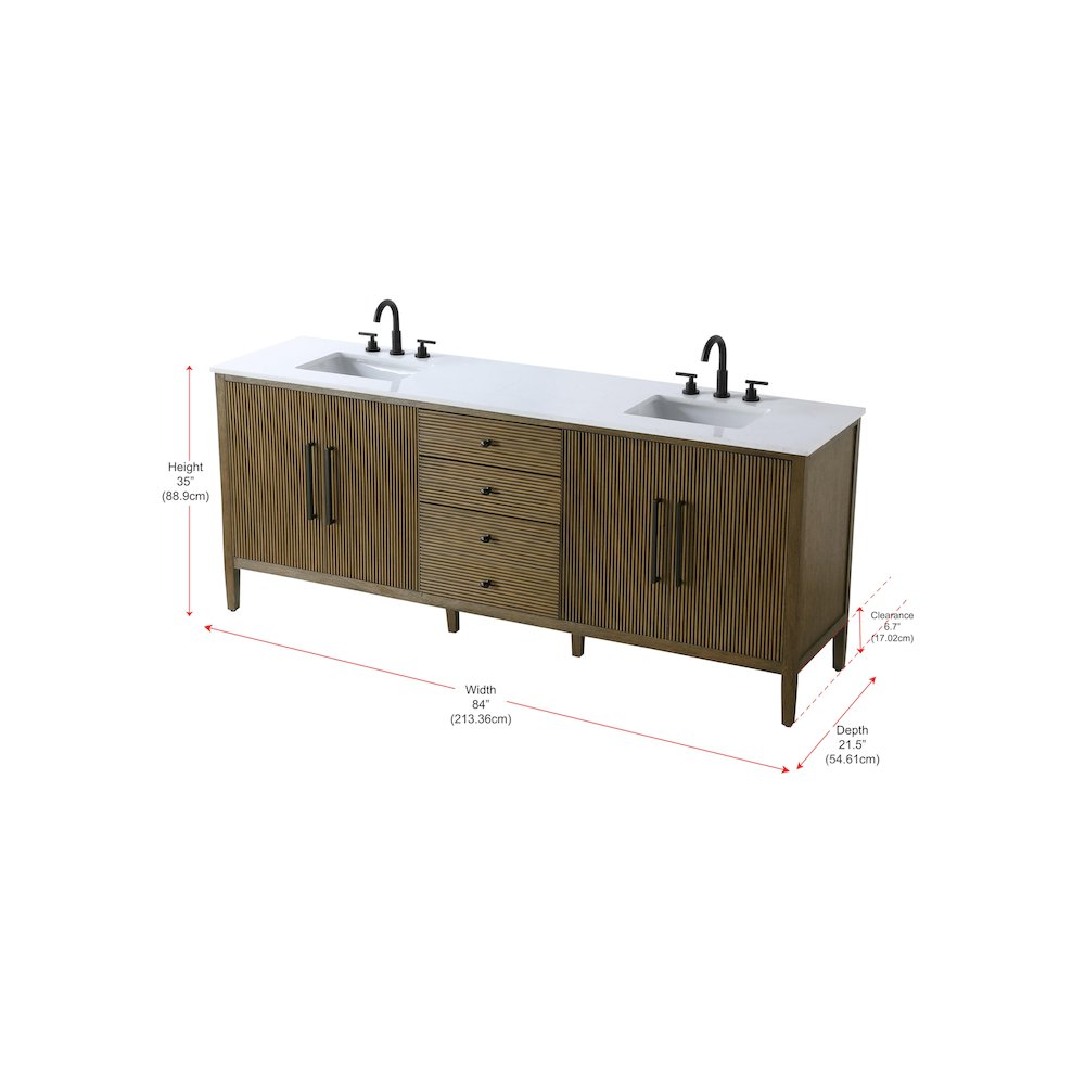 84 inch Double Bathroom Vanity in Hazel Oak