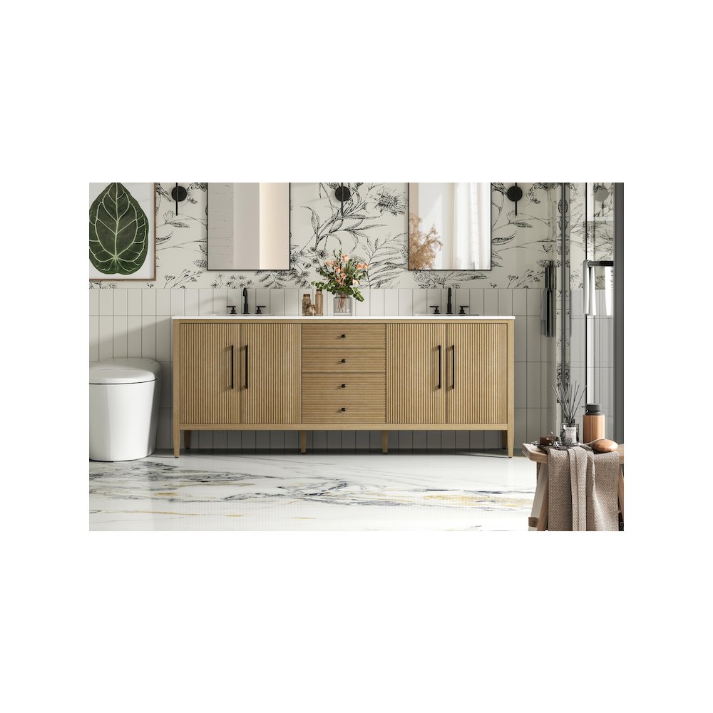 84 inch Double Bathroom Vanity in Linen Oak