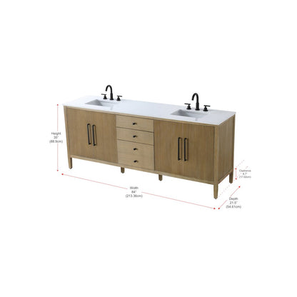 84 inch Double Bathroom Vanity in Linen Oak