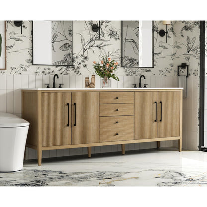 84 inch Double Bathroom Vanity in Linen Oak