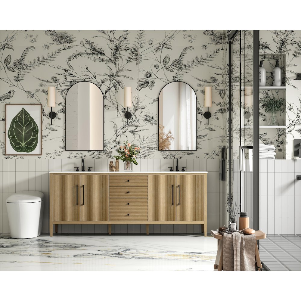 84 inch Double Bathroom Vanity in Linen Oak