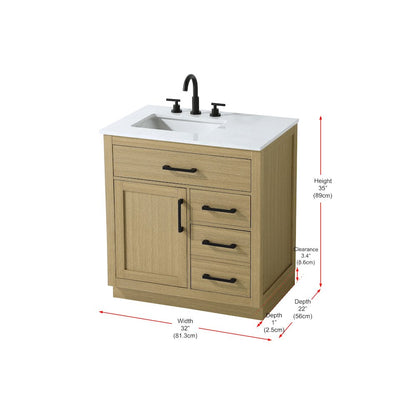 Alden 32 Inch Single Bathroom Vanity In Honey Brown