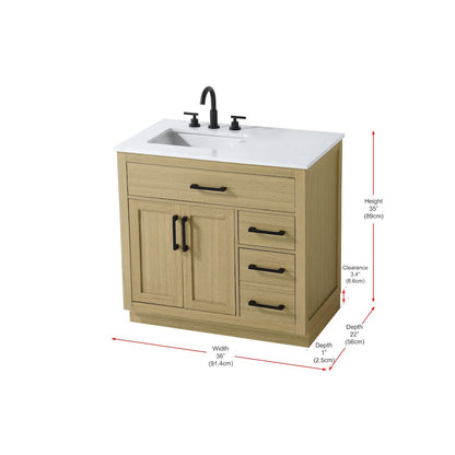 Alden 36 Inch Single Bathroom Vanity In Honey Brown