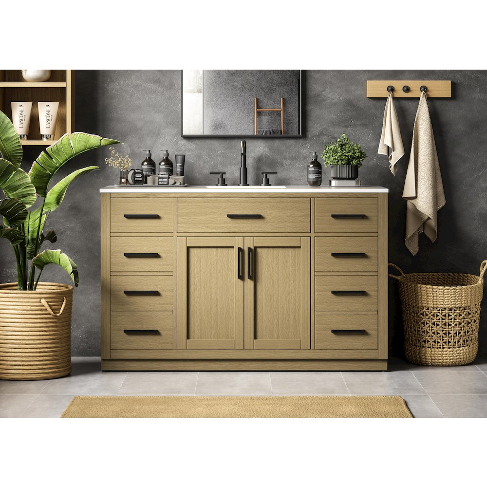 Alden 54 Inch Single Bathroom Vanity In Honey Brown