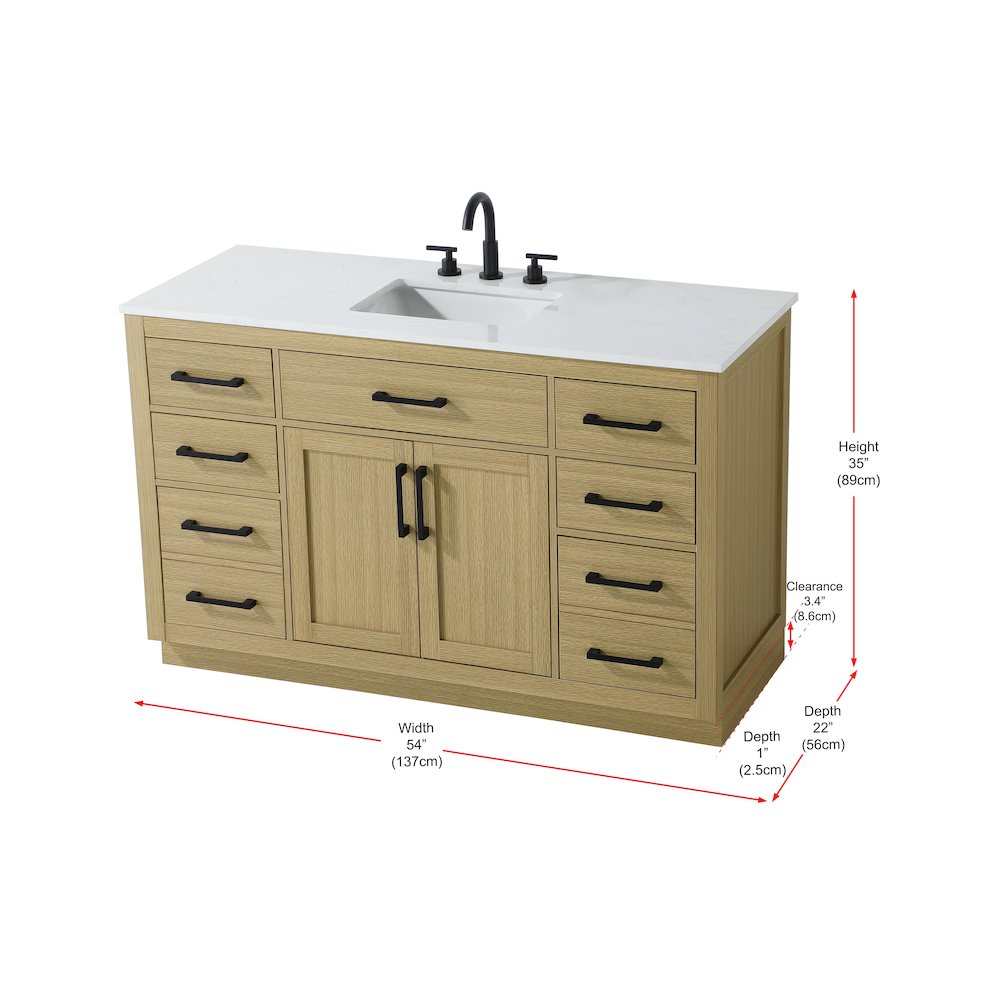 Alden 54 Inch Single Bathroom Vanity In Honey Brown