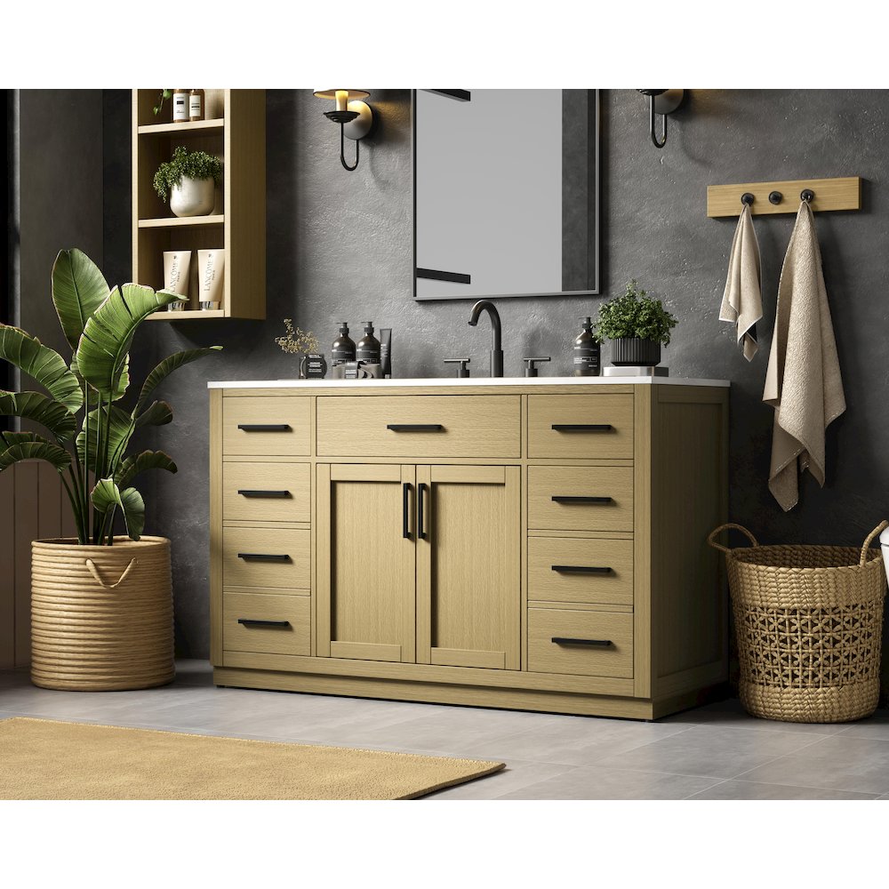 Alden 54 Inch Single Bathroom Vanity In Honey Brown